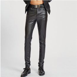 Coffee Pots Black Fashion Motorcycle Faux Leather Pants Mens Feet Casual Tight Pu Trousers For Men Pantalon Homme Spring Autumn