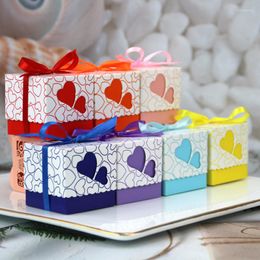 Gift Wrap 50Pcs Love Heart Candy Boxes With Ribbon Favours Gifts Box Christening Baby Shower Wedding Souvenirs For Guest Party Supply