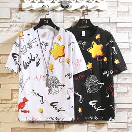 Men's T Shirts 2024 Summer Cotton Short Sleeve T-shirt Boys Teenagers Cartoon Printed Round Collar Casual Student Top