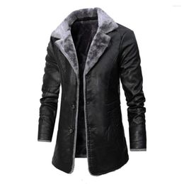 Men's Jackets Medium And Long Leather Clothes Autumn Winter Business European Code Plush Large Lapel Suit Coat Men