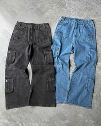 Men's Jeans Retro Draped Loose Wide-leg Pants Denim Casual Large Pocket Cargo Pants Y2k Trousers Baggy Jeans Men Ripped Men's ClothingL231003