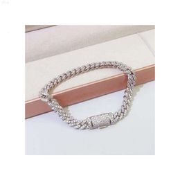 brand fashion woman Trendy 8mm Moissanite Diamond 925 Solid Silver White Gold Plated Miami Cuban Link Bracelet for Men and Women