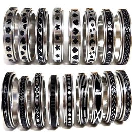 50pcs Multi-styles Mix Rotating Stainless Steel Spin Rings Men Women Spinner Ring Whole Rotate Band Finger Rings Party Jewelry231W