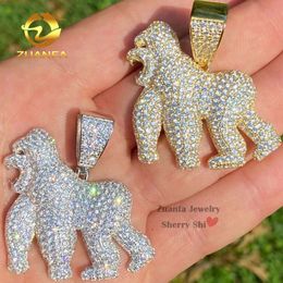 Hip Hop 9ct Moissanite Real 925 Silver 14k Gold Plated Gorilla Pendant Ape Iced Necklace