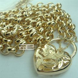 18CT 18K Gold Filled Heart Belcher Bolt Ring chain padlock Solid necklace N188270a