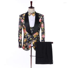 Men's Suits TPSAADE Costume Homme Embroidery Mens Black Shawl Lapel Tuxedos Terno Masculino Groom Wedding Prom Blazer Slim Fit 3 Pcs