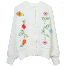 Women's Knits Jastie Boho Flower Soft Knitted Cardigan Sweater 2023 Autumn Winter Women Jumpers Loose Casual O Neck Long Sleeve Jacket Tops