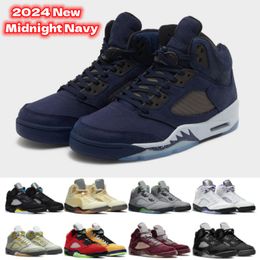2024 New Midnight Navy 5S Burgundy basketball shoes 4S Vivid Sulfur Pine Green Military blue 1S Satin Bred 12S Cherry 13S Wheat with box
