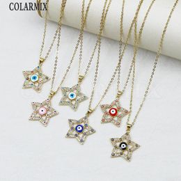 Chains 10Pcs Wholesale Lovely Star Eyes Pendant Necklace Zircon Charms Mix Colour Devil Jewellery Special Gift 52857