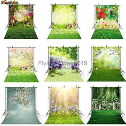 Background Material Spring Scenery Backdrop Easter Egg Grassland Fairy Tale Forest Children Newborn Floral Mushrooms Elves Flowers Photo Background YQ231003