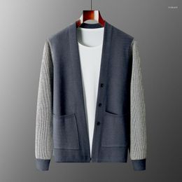 Men's Jackets Autumn And Winter Knitted Coat Cardigan Thickened Leisure Contrast Sleeves Sweater Fashion Stitching