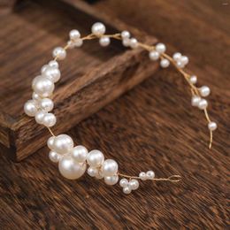 Hair Clips Bridal Accessories White Pearls Headbands Simple Beaded Hairbands For Women GirlsTiara Headwear Wedding Jewellery