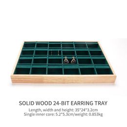 24 Grid Wedding Earring Jewelry Display Trays High Quality Wooden Edged With Green Card Slot For Female Jewellery Ring Holder234e