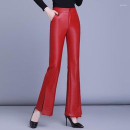 Women's Pants 2023 Spring Autumn Women Clothes Lace Patchwork Red Black Pu Leather Woman Slim Fashion 4xl 5xl Trousers