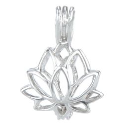 925 Silver Locket Cage Lotus shape Pearl Gem Beads Cage Pendant Can Open Sterling Silver Pendant Mounting DIY Jewelry Fitting287q