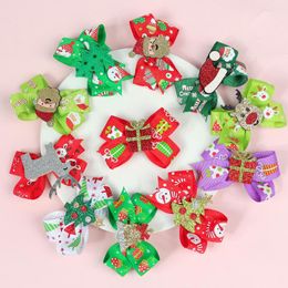 Hair Accessories 30pc/lot Glitter Christmas Bow Clips Ribbon Bows Baby Girl Kids Barrettes For Girls Headwear