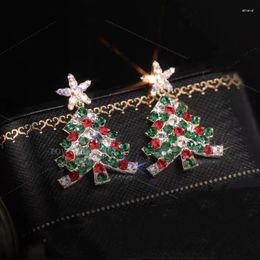 Stud Earrings Korean Shine Zircon Christmas Tree Snowflake For Women Xmas Deer Gold Color Drop Girls Party Jewelry Fashion Gifts