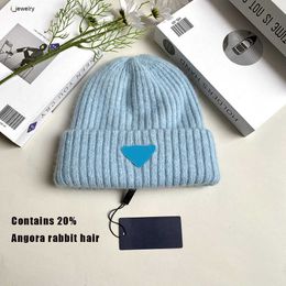 Winter Warm Rabbit Hair Knitted Hat for Men Women Double Layer Thickened Wool Hat Casual Ear Protection Hat Soft Glutinous Beanie