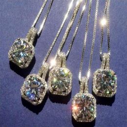 Simple Korean Fashion Jewelry 925 Sterling Silver 6 Color Zirconia Round Cut Diamond CZ Gemstones Women Cute Chian Necklace Pendan237n