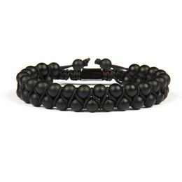 Bracelet Homme Double Beaded 6mm Matte Agate & Black Onyx Natural Stone Beads Macrame Friendship Bracelet Nice Gift Top Quality3376