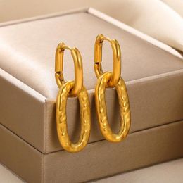 Hoop Earrings Gold Color Stainless Steel Geometric Oval For Women Wedding Detachable Jewelry Elegant Female Dangle Earings Gift