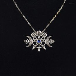 Pendant Necklaces Triple Crescent Moon With Pentagram Necklace Sigil Of Spirit Pagan Jewellery Wiccan Gothic Necklace1254K