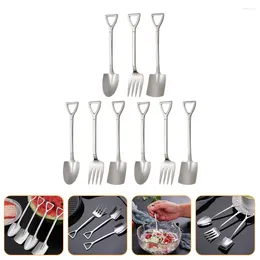 Dinnerware Sets Stainless Steel Dessert Spoon Fruit Spoons Kitchen Mixing Durable Creative Coffee Home Forks Shape Drink Whisk