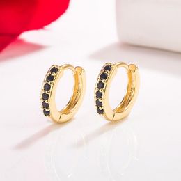 Stud Earrings 14K Gold Obsidian Jewelry For Female Single Row Full Drill Buckle Aros Mujer Oreja Real 14 K Yellow Orecchini