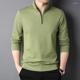 Men's T Shirts Man Spring Stand Collar Long Sleeve T-shirt Casual Zipper Green Pink White Polo Men Loose Oversize Tshirt 4xl Office Wear