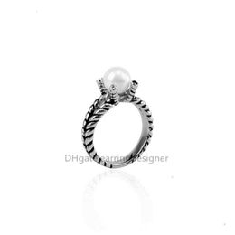 Anéis de designer de joias de arame para mulher pérola anel embutido retrô torcido feminino com imitação de alto design para senhoras presente de aniversário de casamento
