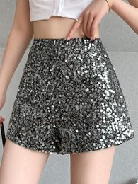 Women's Shorts QOERLIN Heavy Bling Sequins High Waist Elegant Girls Y2K Fashion Streetwear Pole Dancing Outfits