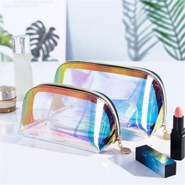 Cosmetic Bags Laser Colour Transparent Bag PVC Toiletry Makeup Organiser Female Girls Waterproof Zipper Make Up Beauty Case