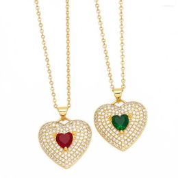 Pendant Necklaces Big Zircon Red Heart For Women Copper Gold Plated Short CZ Crystal Jewellery Gifts Nkez31