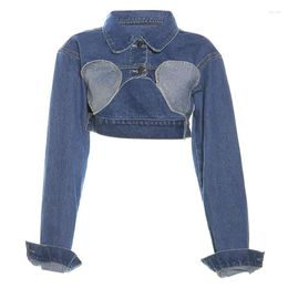 Women's Jackets Retro Patchwork Denim Cropped For Women 2023 Autumn Long Sleeve Button Up Y2K Streetwear Blue Jeans Short Coats Female