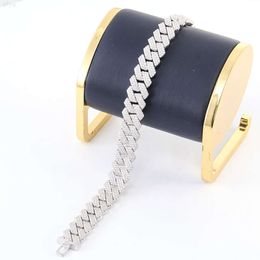 brand fashion woman Factory Direct 15mm 3 Rows d Vvs Missanite Iced Out Miami Cuban Link Chain 925 Sterling Silver Bracelet Necklace