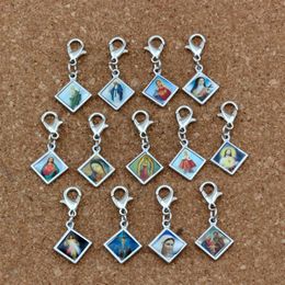 100pcs lots Mixed Enamel square Jesus Christ Icon Religious Charms Bead with Lobster clasp Fit Charm Bracelet DIY Jewelry 13 2x30m221E