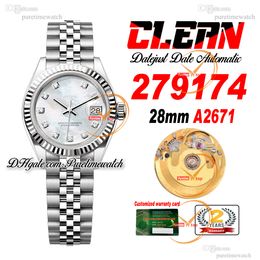 Clean Factory CF 279174 A2671 Orologio automatico da donna 28 Lunetta scanalata MOP Quadrante con diamanti 904L Bracciale Jubileesteel Super Version Orologio da donna Puretimewatch 0009