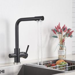 Kitchen Faucets Vidric Matte Black Brass Pure Water Faucet Dual Handle And Cold Drinking 3-way Philtre Purified Mixer T