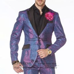 Men's Suits Shiny Sequins Wedding For Men Slim Fit Groom Tuxedos 2 Pieces Set Male Prom Blazers Groomsmen Trajes Elegante Para Hombres