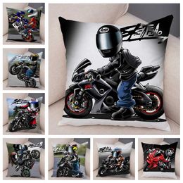 Plush Pillows Cushions Extreme Sports Cushion Cover Decor Cartoon Motorcycle Pillowcase Soft Plush Colorful Mobile Bike Pillow Case for Sofa Home Car YQ231003