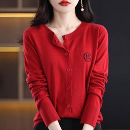 Women's Designer Wool Knitted Sweater Fashion Letter Embroidered versatile Top Orange Thin Soft Round Neck Cardigan Coat Sweatshirts