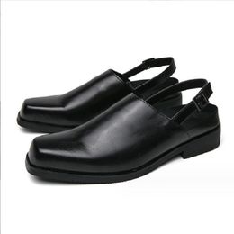 New Black Men's Summer Sandals Pu Leather Buckle Strap Dress Shoes for Men Business Formal Shoes Men 10A2