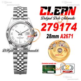 Clean Factory CF 279174 A2671 Orologio automatico da donna 28 lunetta scanalata quadrante romano 904L Jubileesteel Bracciale Super Version Womens Puretimewatch 0019