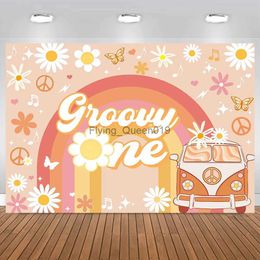 Background Material Mocsicka Groovy Girl One Birthday Party Decor Backdrop Daisy Rainbow Orange Glitter Background Newborn Kit Baby Shower Photocall YQ231003