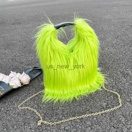 Totes Punk Faux Fur Women's Purse Handbags Solid Colour Y2k Hot Girls Plush Shoulder Bags Soft Furry Female Chain Tote Crossbody Bag 240407