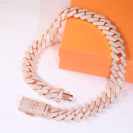 brand fashion woman Customised 25.5mm Hip Hop Jewellery S925 Silver Solid Back Cuban Link Chain d Colour Vvs Moissanite Rose Gold Plated Heavy