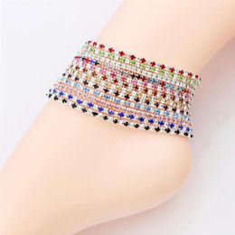 12pcs lot 12colors Silver Plated Fresh Full Clear Colorful Rhinestone Czech Crystal Circle Spring Anklets Body Jewelry239Y