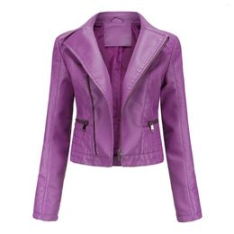 Women's Jackets For Women Autumn Lapel Motor Jacket Woman Clothing Zip Biker Short Punk Tops Cropped Outerwear Pure Colour Coats