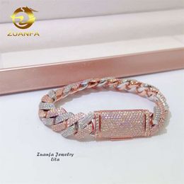 brand fashion woman Custom 14mm Moissanite Jewellery Two Tone Rose Gold Cuban Link Chain Men Bracelet