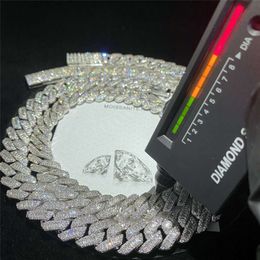 Design de luxo personalizado 13mm 15mm de largura 925 prata cubana link corrente baguette forma moissanite diamante cubano colar corrente